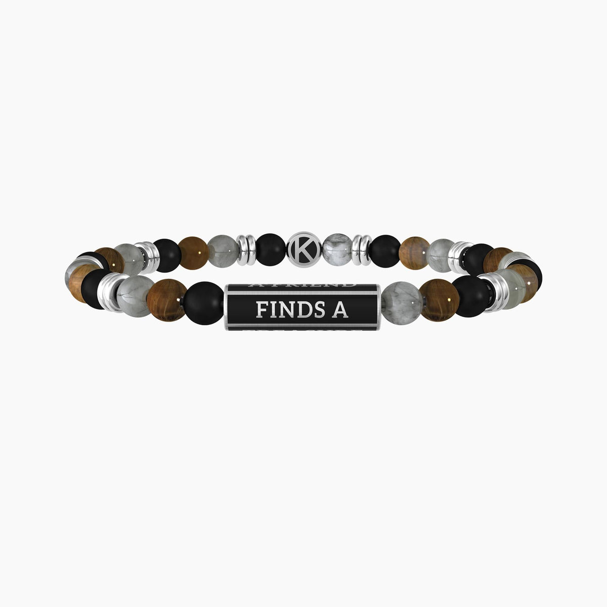 Bracciale amicizia uomo con pietre naturali "Who finds a friend finds a treasure" - Gioielleria Fondente