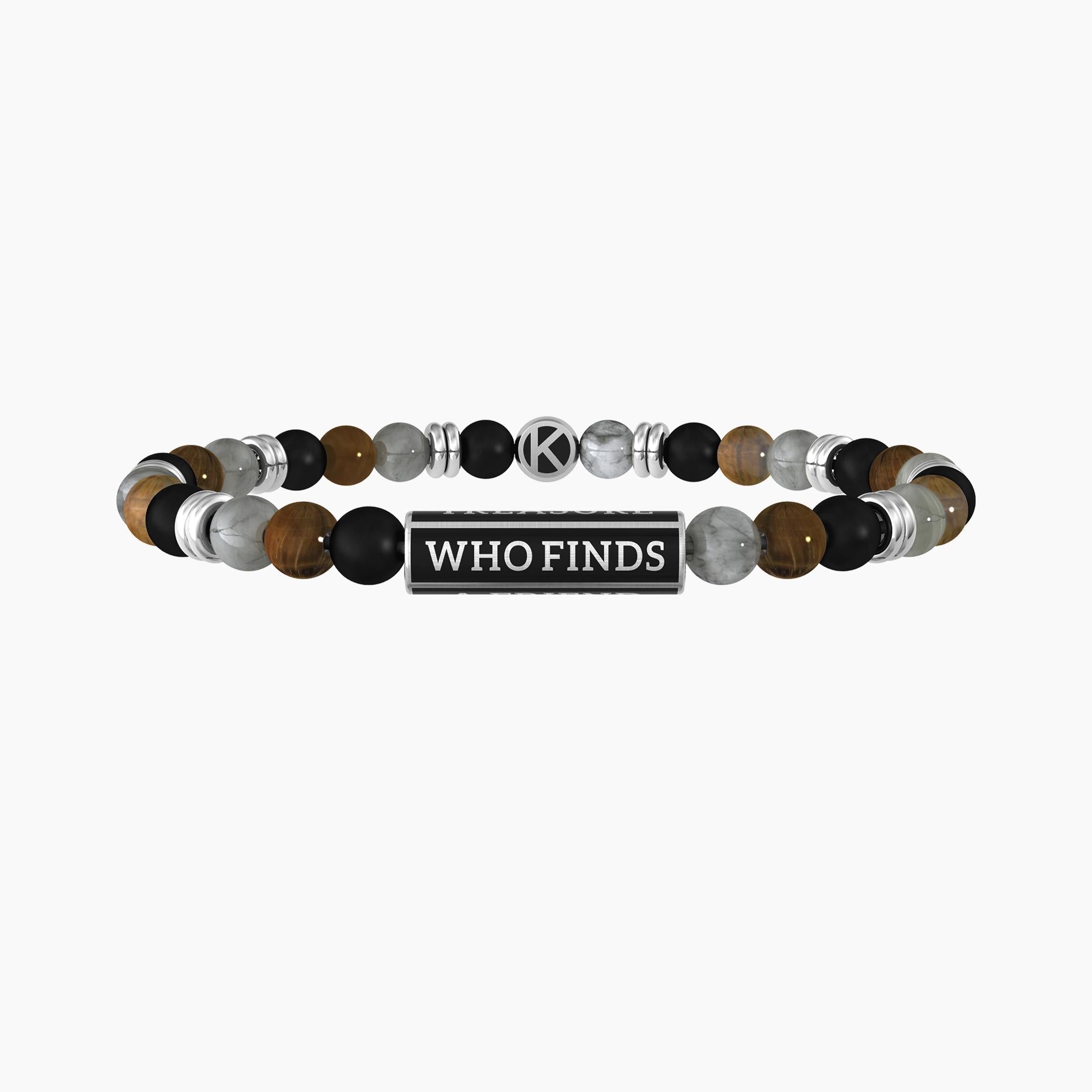 Bracciale amicizia uomo con pietre naturali "Who finds a friend finds a treasure" - Gioielleria Fondente