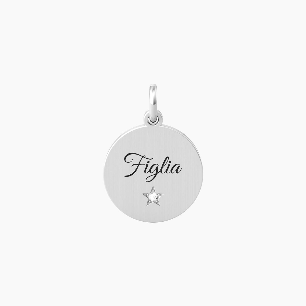 Ciondolo tondo con frase figlia e cristallo FIGLIA | AMORE - Gioielleria Fondente