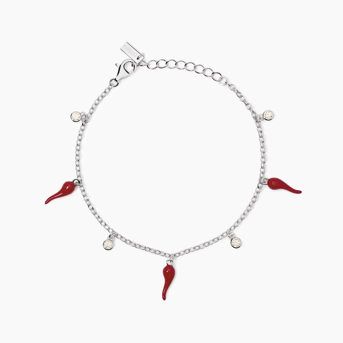 Bracciale in argento con ciondoli cornetto OVER THE LUCK