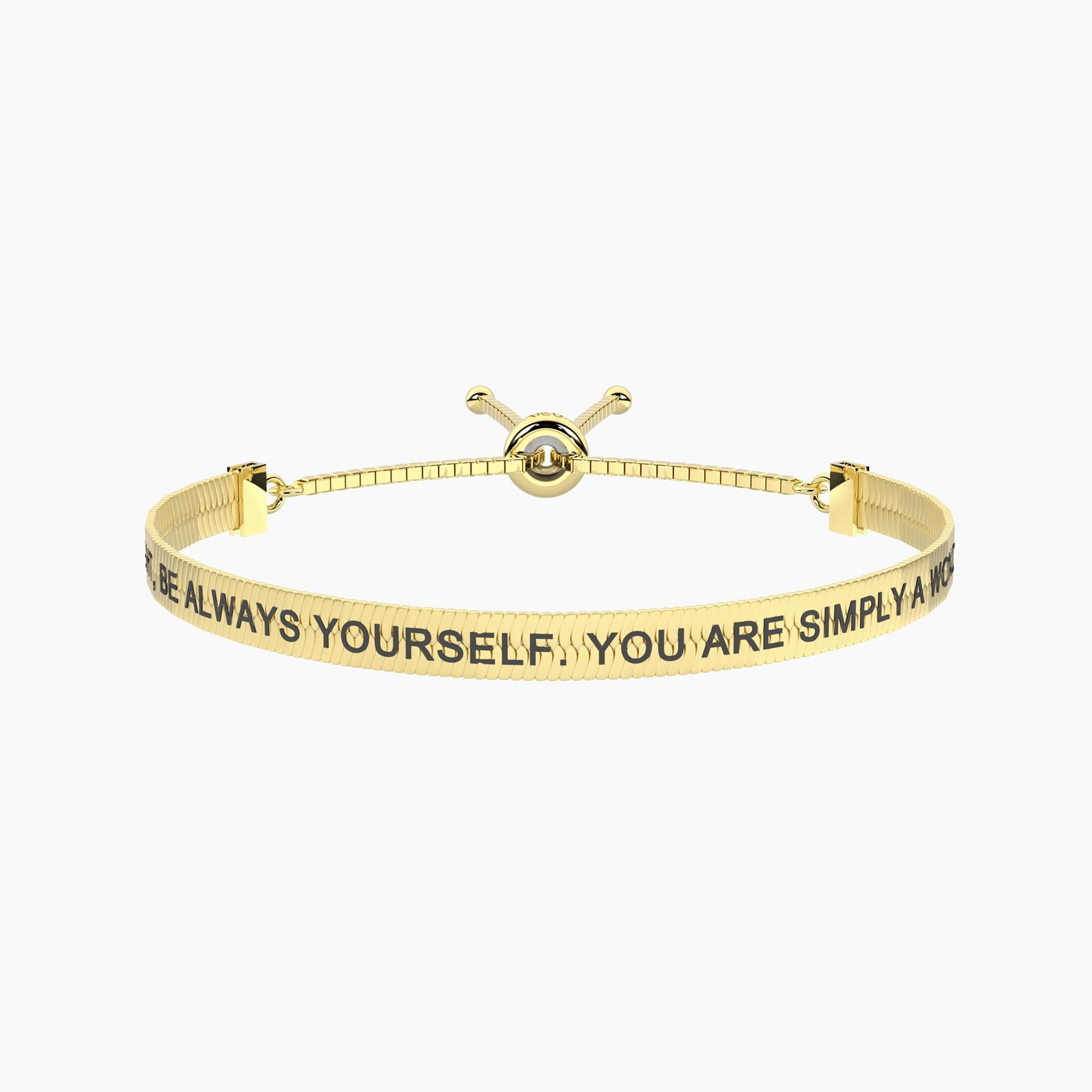 Bracciale dorato elastico con frase Simply a wonder woman