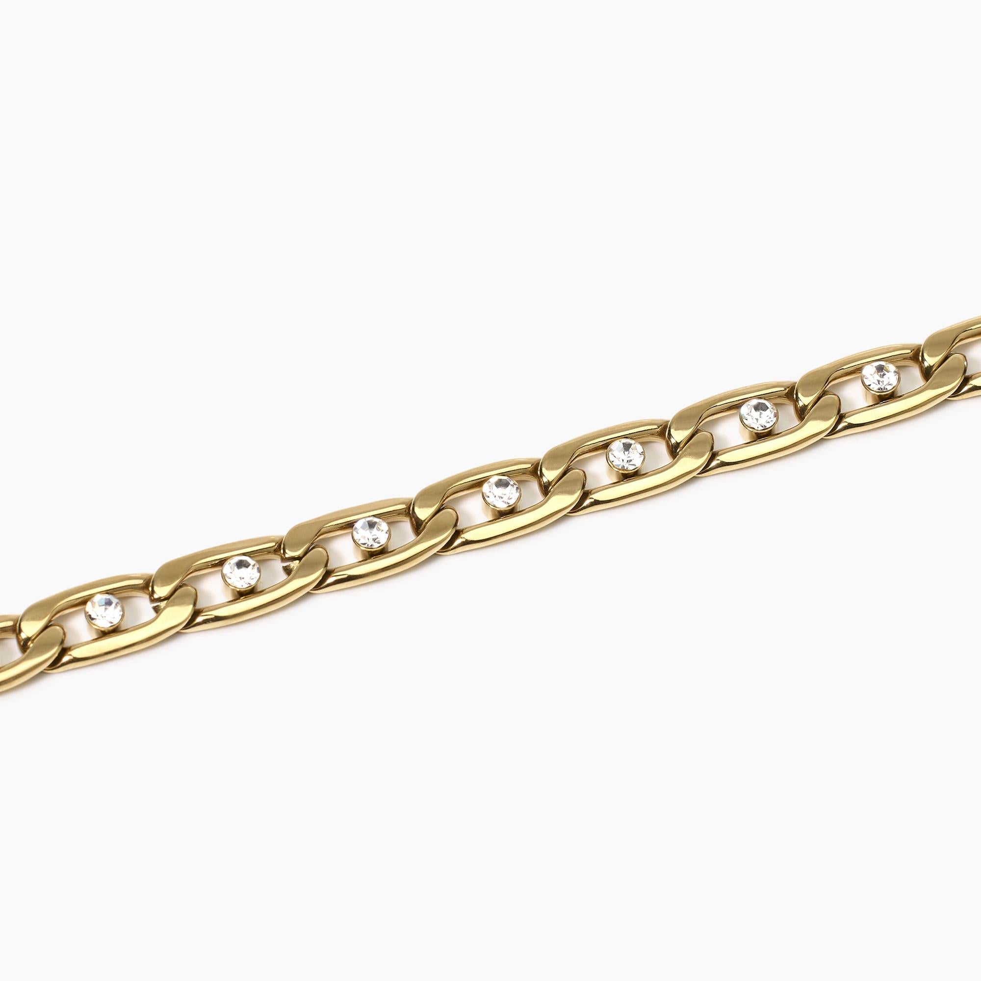 Bracciale dorato con catena groumette e cristalli Style 06