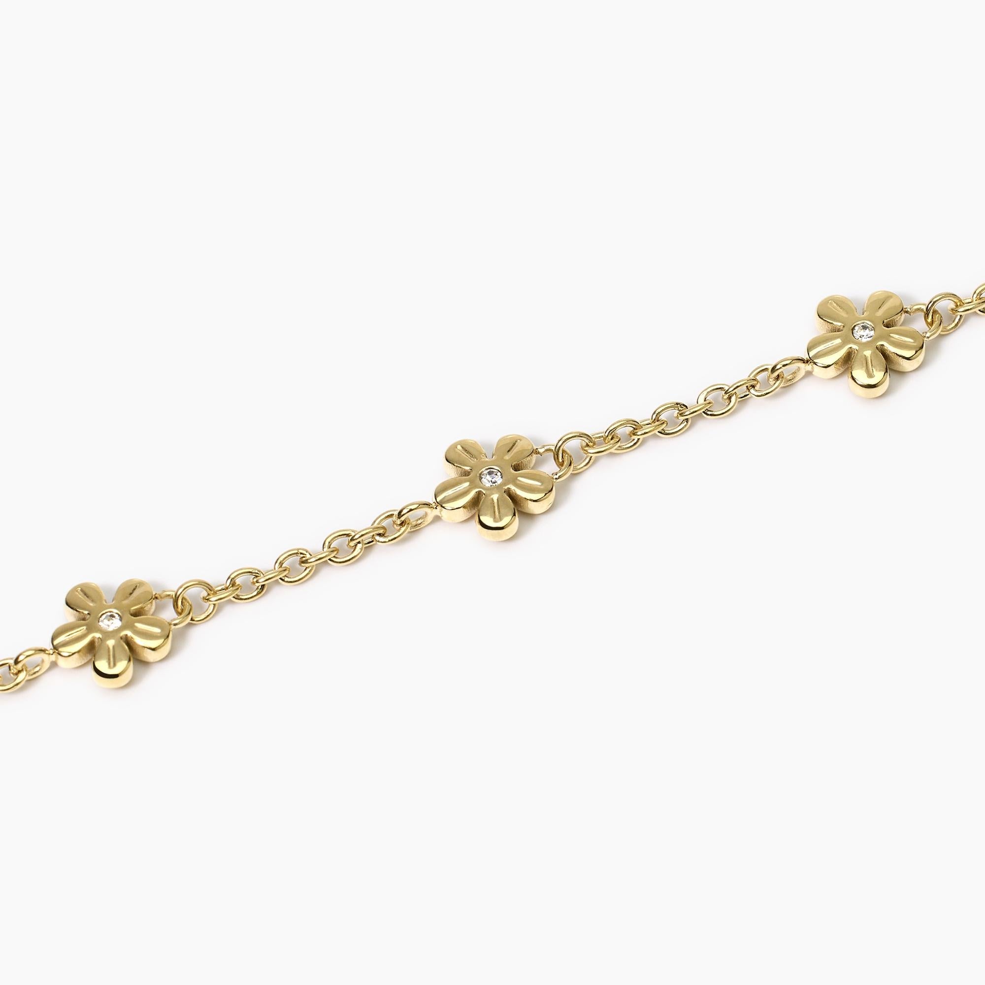 Bracciale dorato con catena rolò e fiori Style 17