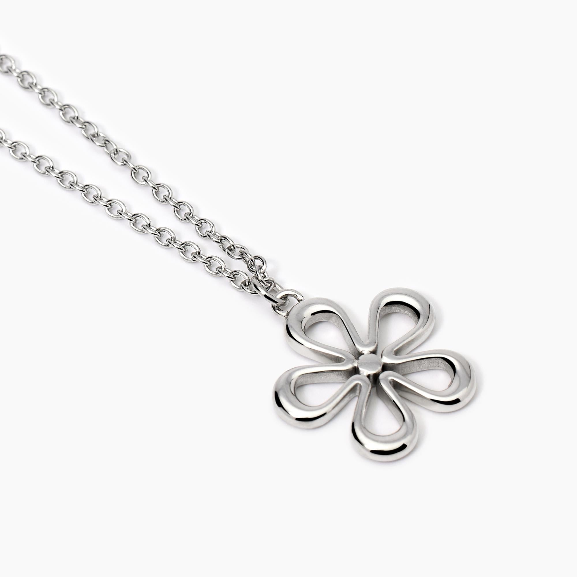Girocollo in acciaio con catena rolò e fiore Style 17