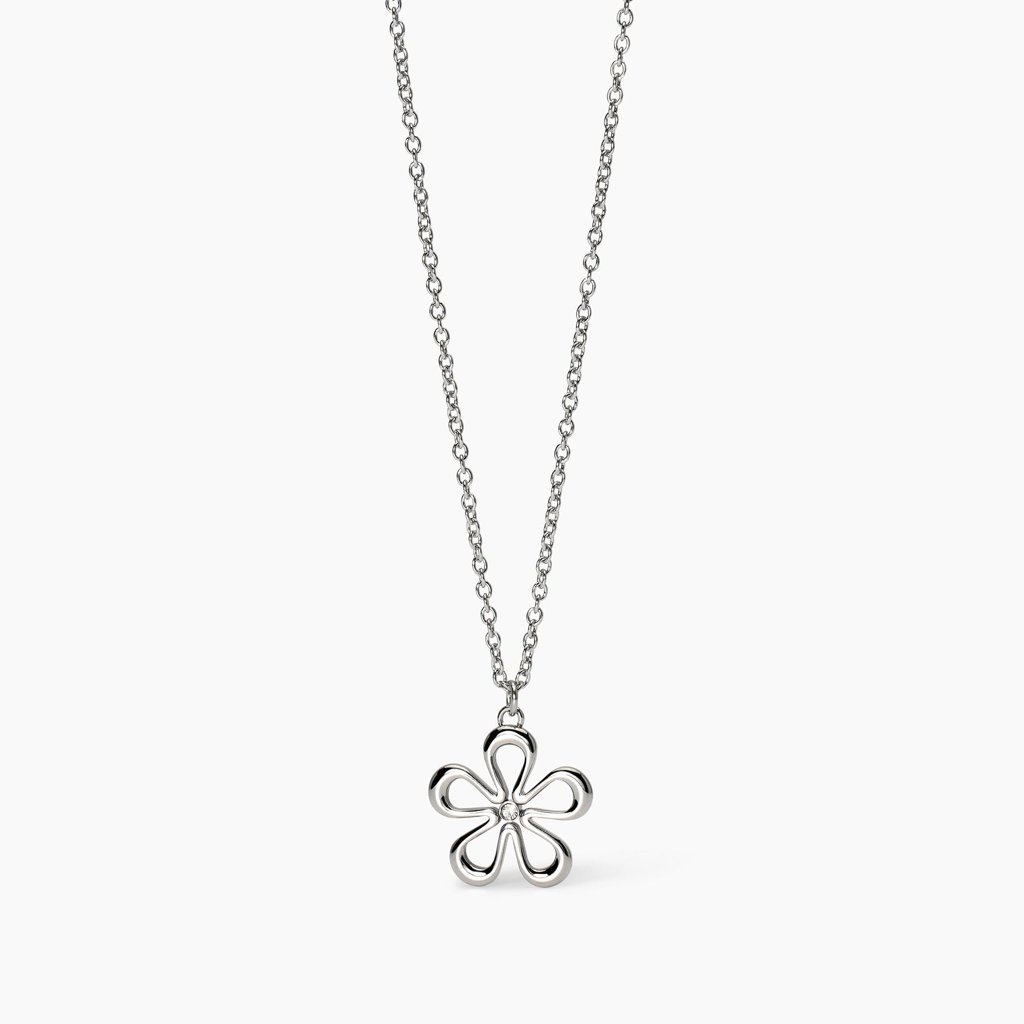 Girocollo in acciaio con catena rolò e fiore Style 17