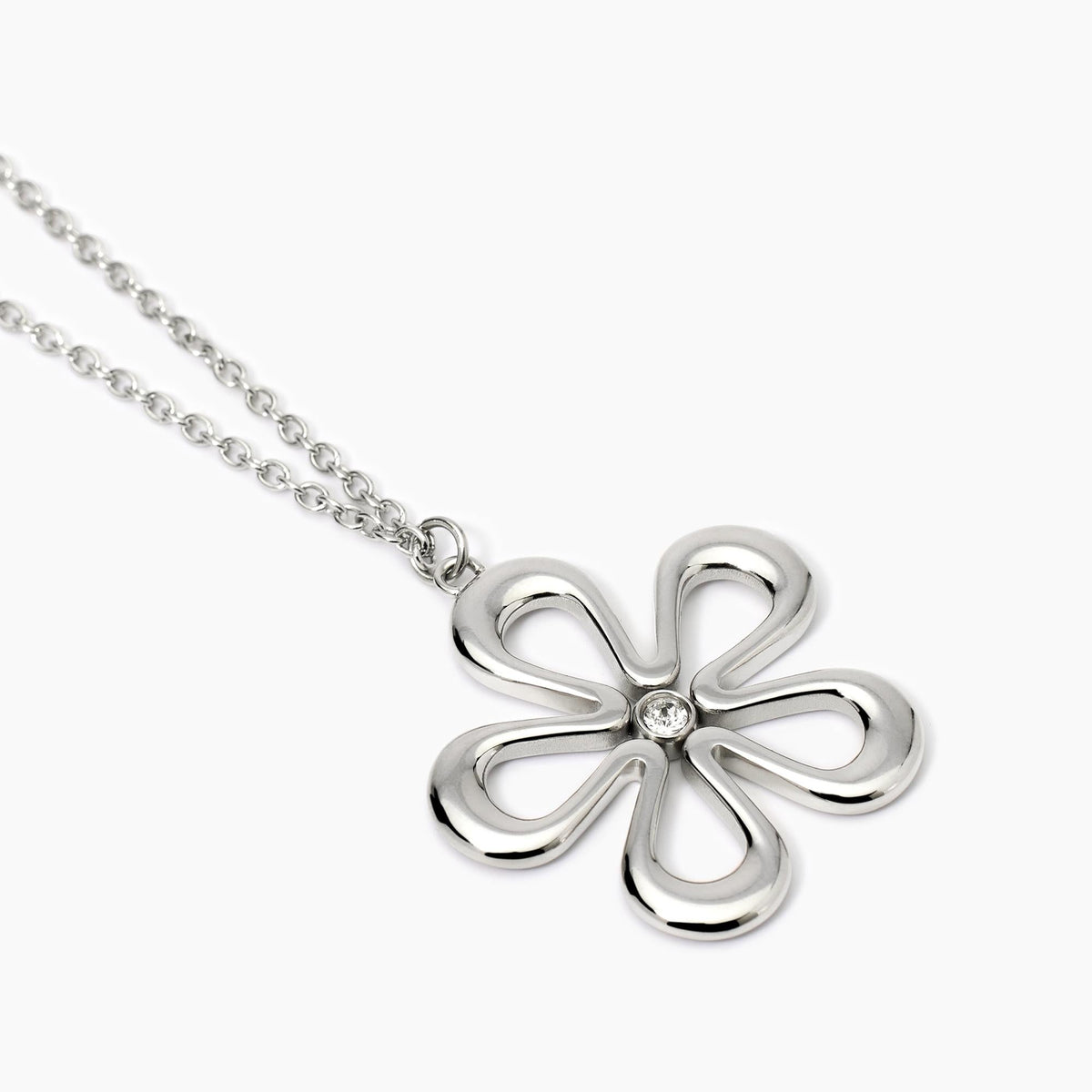 Collana in acciaio con catena rolò e fiore Style 17