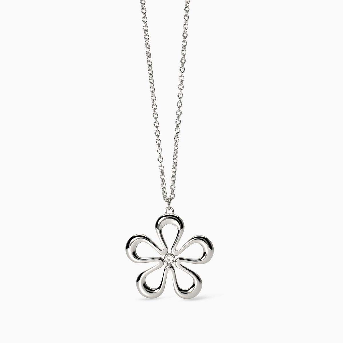 Collana in acciaio con catena rolò e fiore Style 17