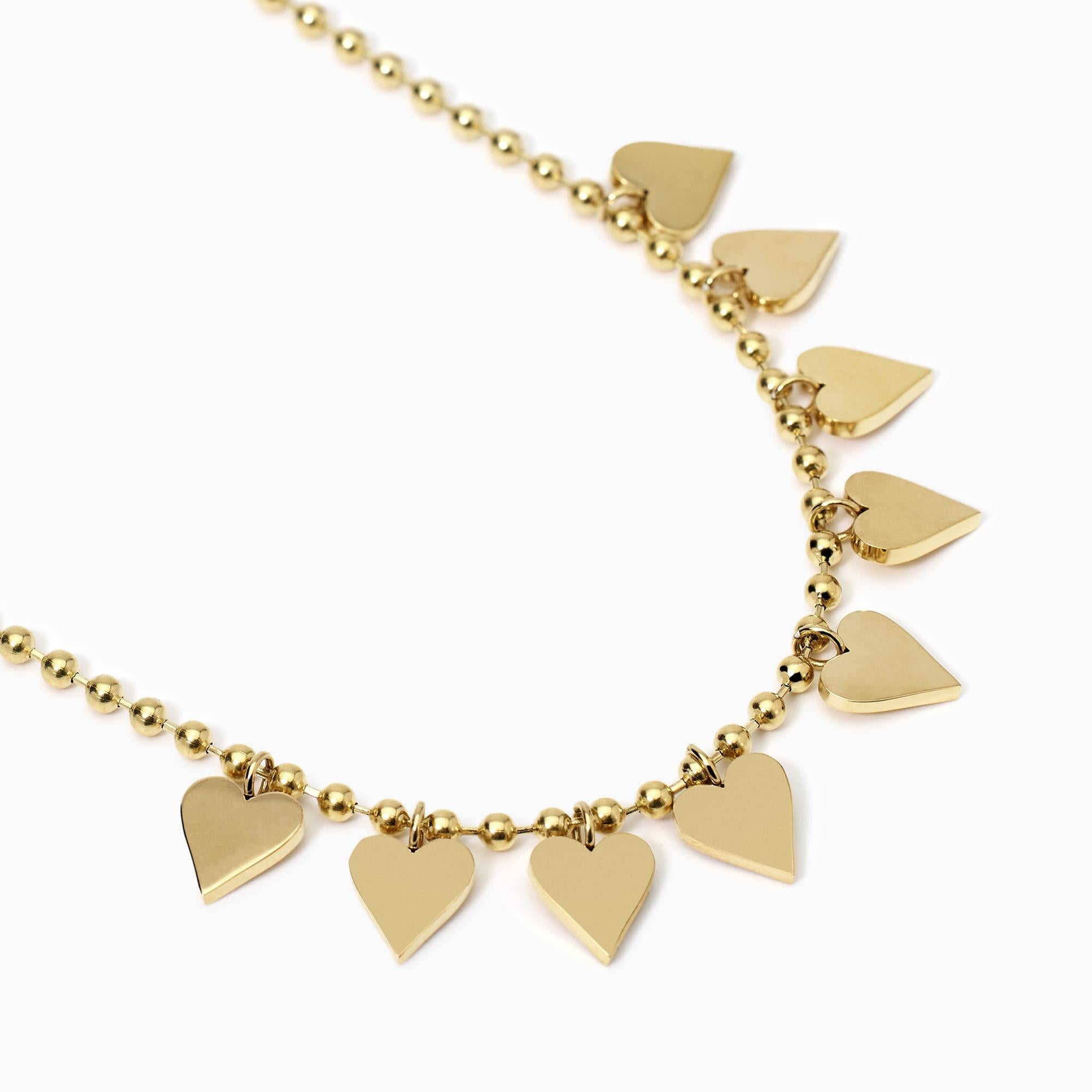 Girocollo dorato con catena a sfere e cuori Style 18
