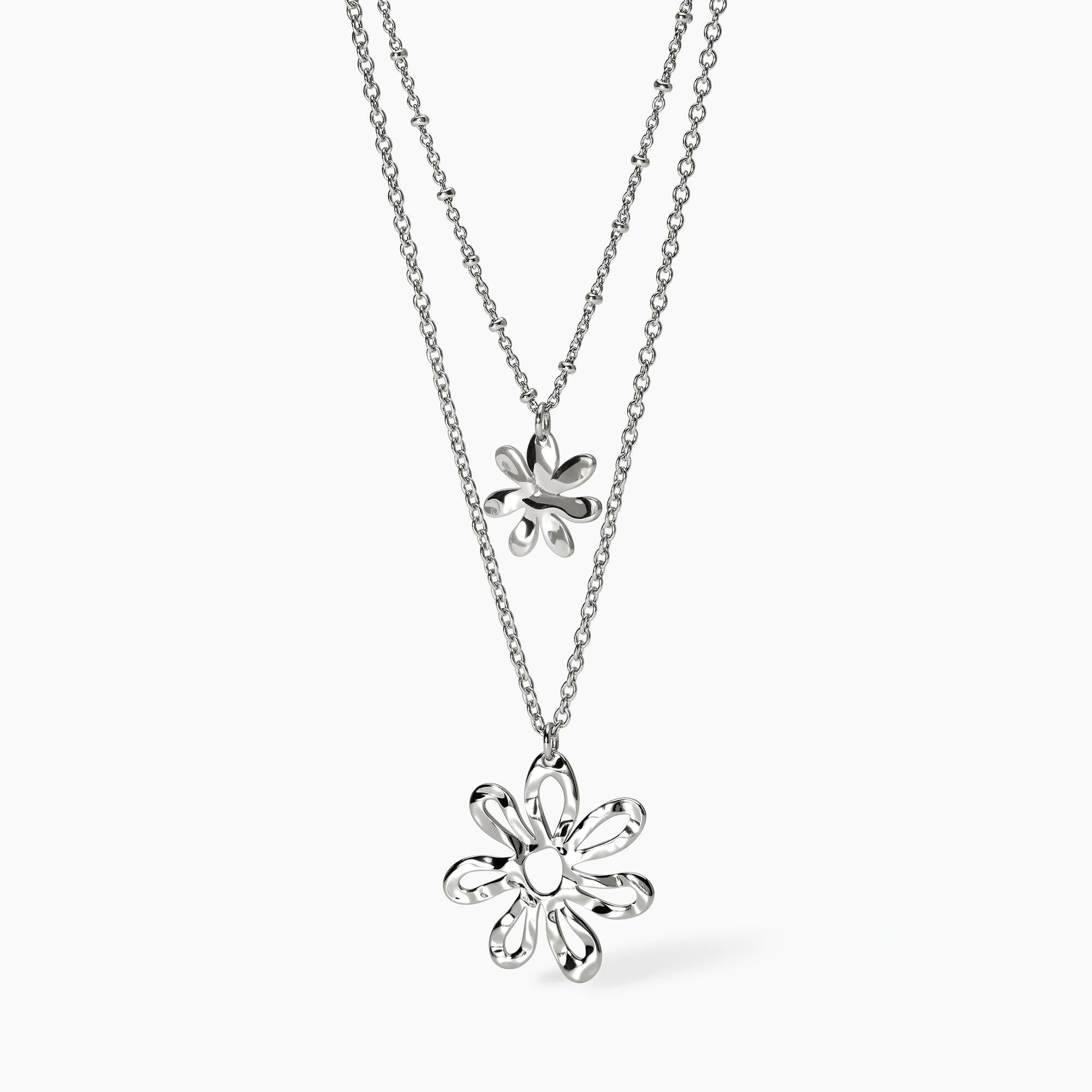 Girocollo con doppia catena e pendenti fiore