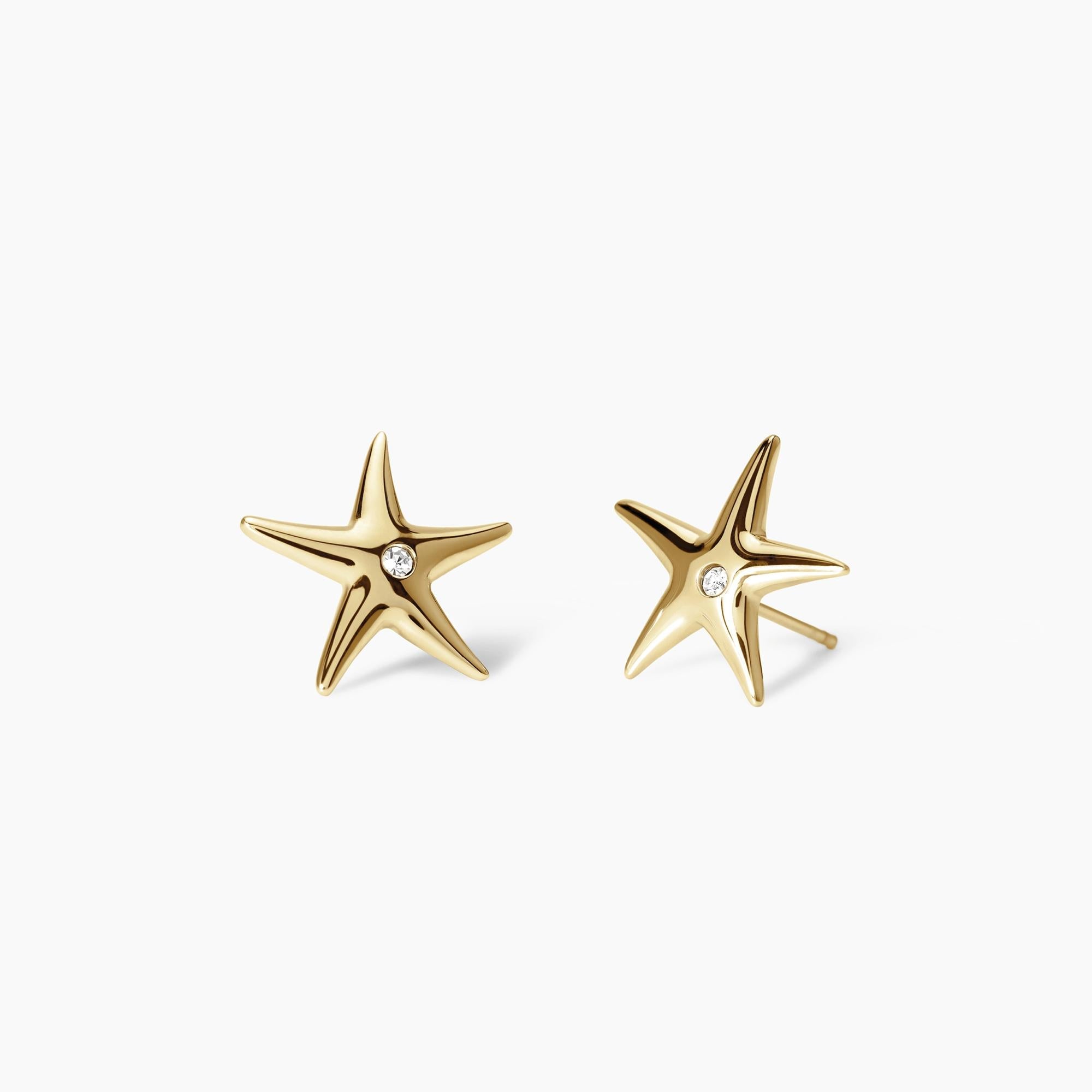Orecchini dorati a lobo con stella marina Style 19