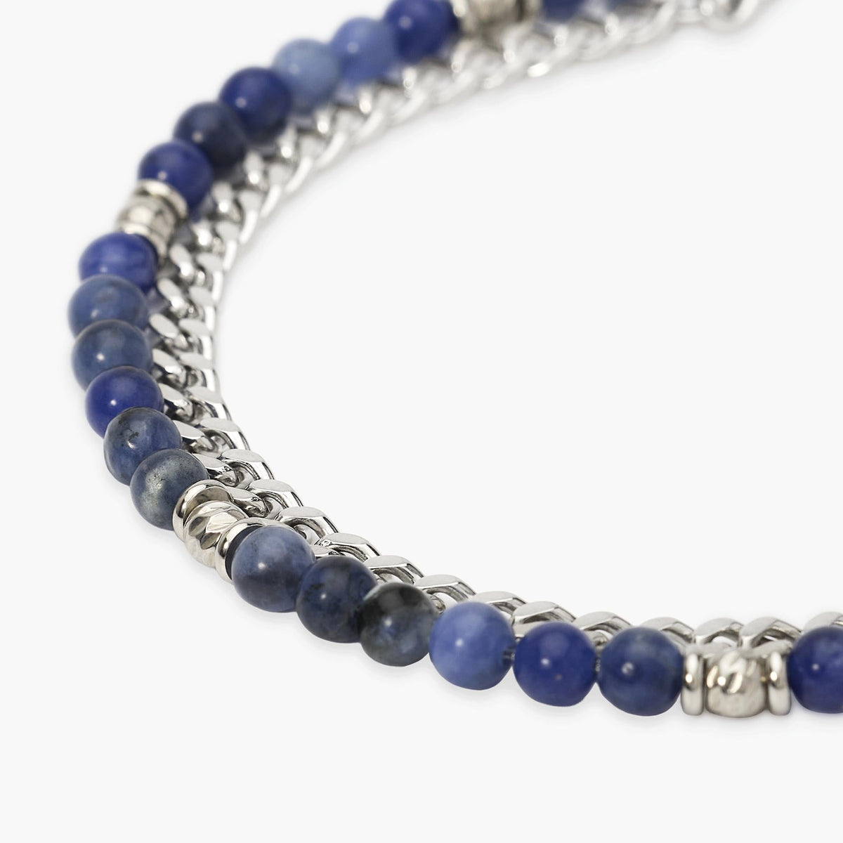 Bracciale uomo con con catena groumette e sfere diamantate e sodalite blu Style 37