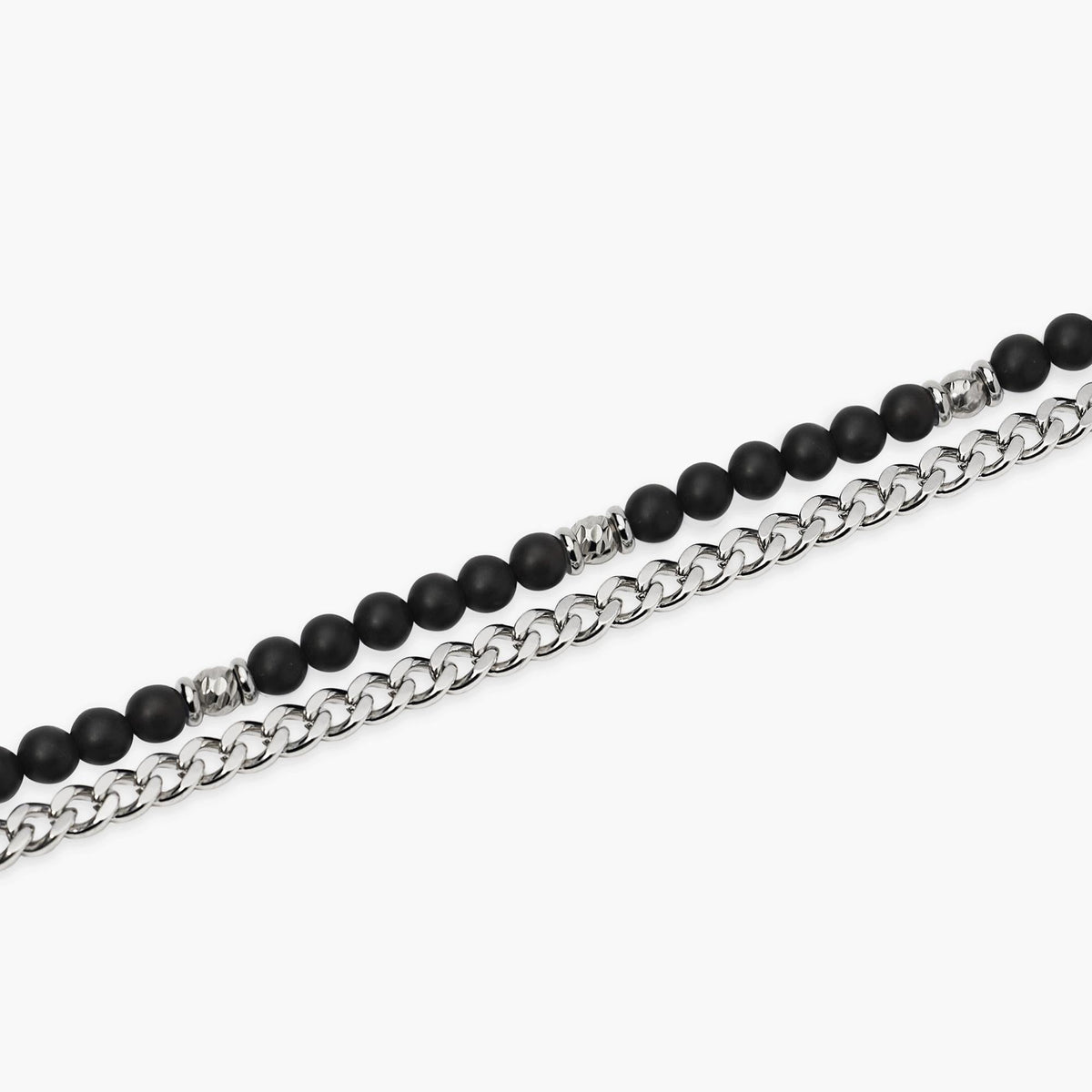 Bracciale uomo con catena groumette e catena con sfere diamantate e agata nera Style 37