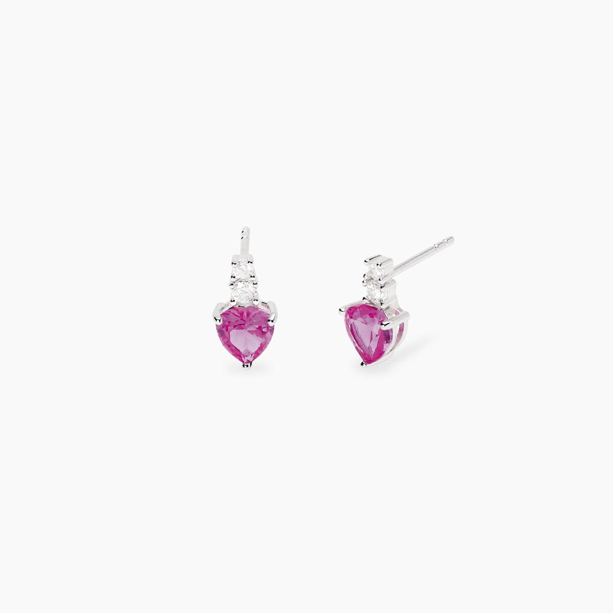 Orecchini con cuore pendente in corindone rosa sintetico ROUGE