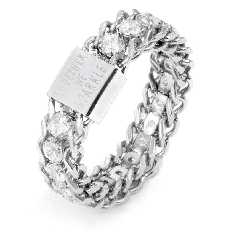 Anello catena grumetta con tennis centrale - Gioielleria Fondente