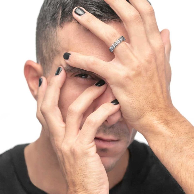 Anello catena grumetta con tennis centrale - Gioielleria Fondente