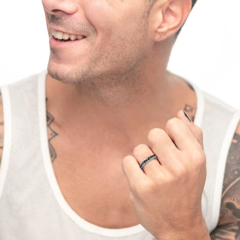 Anello catena grumetta con tennis centrale - Gioielleria Fondente