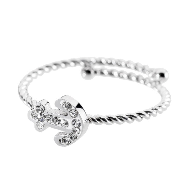 18an027 Anello con ancora e cristalli