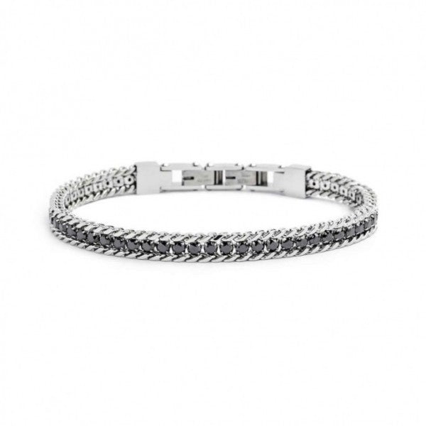 31BR0001N-L BRACCIALE TENNIS ZIRCONI NERI 3MM CON CATENA GRUMETTA