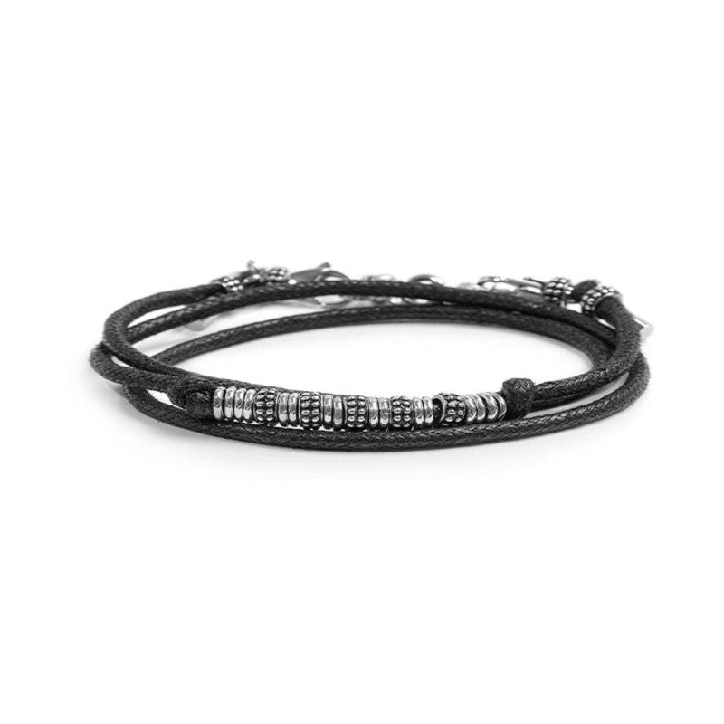 Bracciale a doppio giro con cordino strobel elementi acciaio con trama