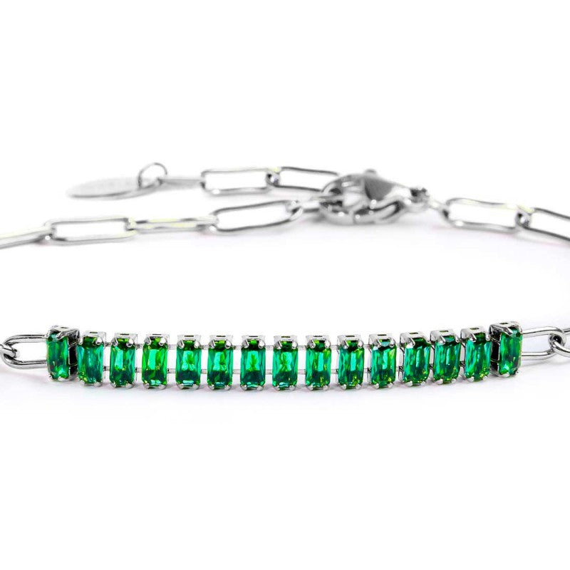 Bracciale catena con tennis cristalli baguette centrali - Gioielleria Fondente