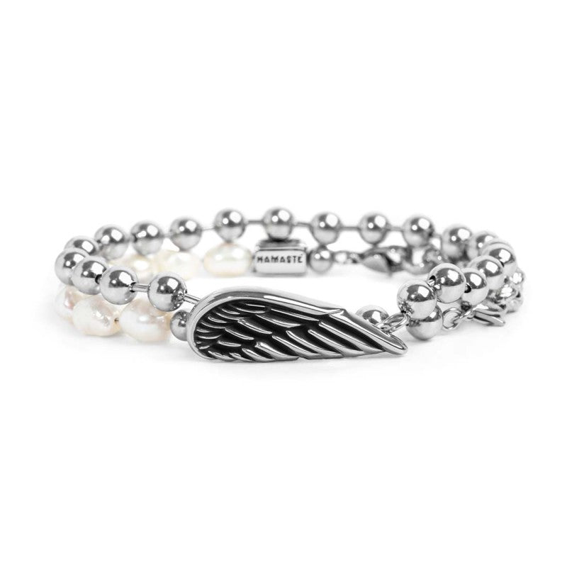 Bracciale catena doppio giro perle e sfere con ala - Gioielleria Fondente