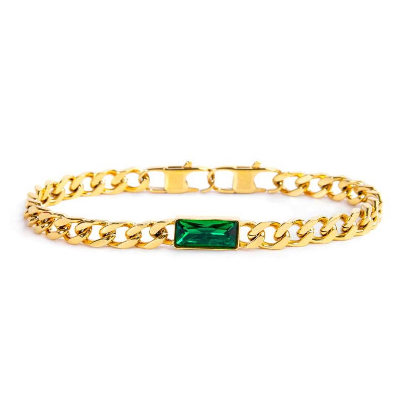 Bracciale catena grumetta con cristallo baguette centrale - Gioielleria Fondente