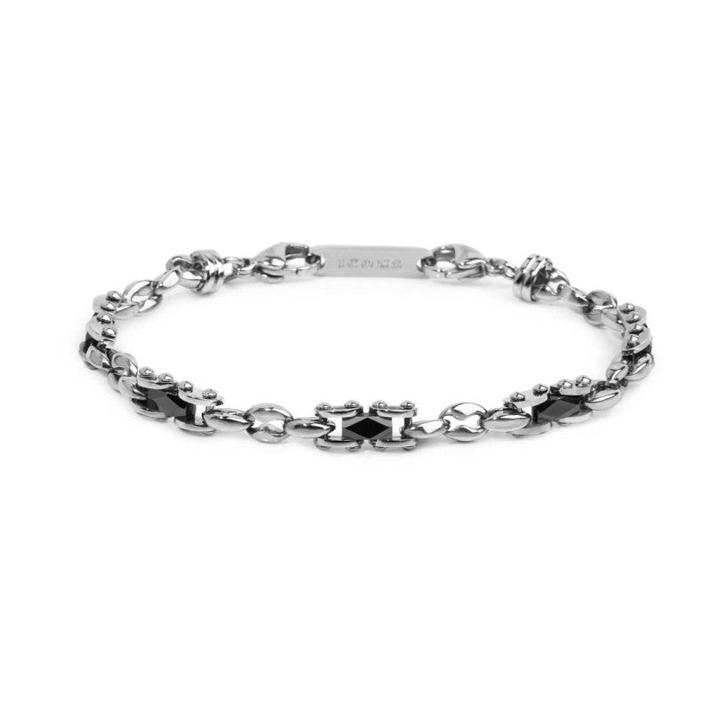 Bracciale catena marine con elementi acciaio e ceramica sfaccettata nera lucida