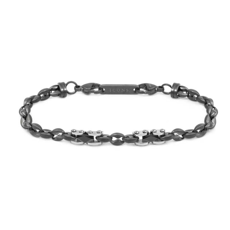 Bracciale catena marine con elementi in acciaio con ceramica sfaccettata nera lucida