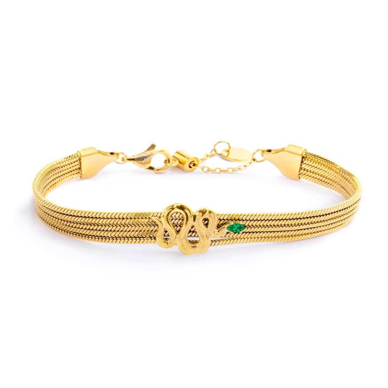 Bracciale catena multifilo con serpente e zircone - Gioielleria Fondente