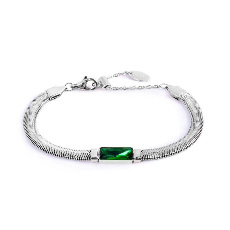 Bracciale catena snake con cristallo baguette centrale - Gioielleria Fondente