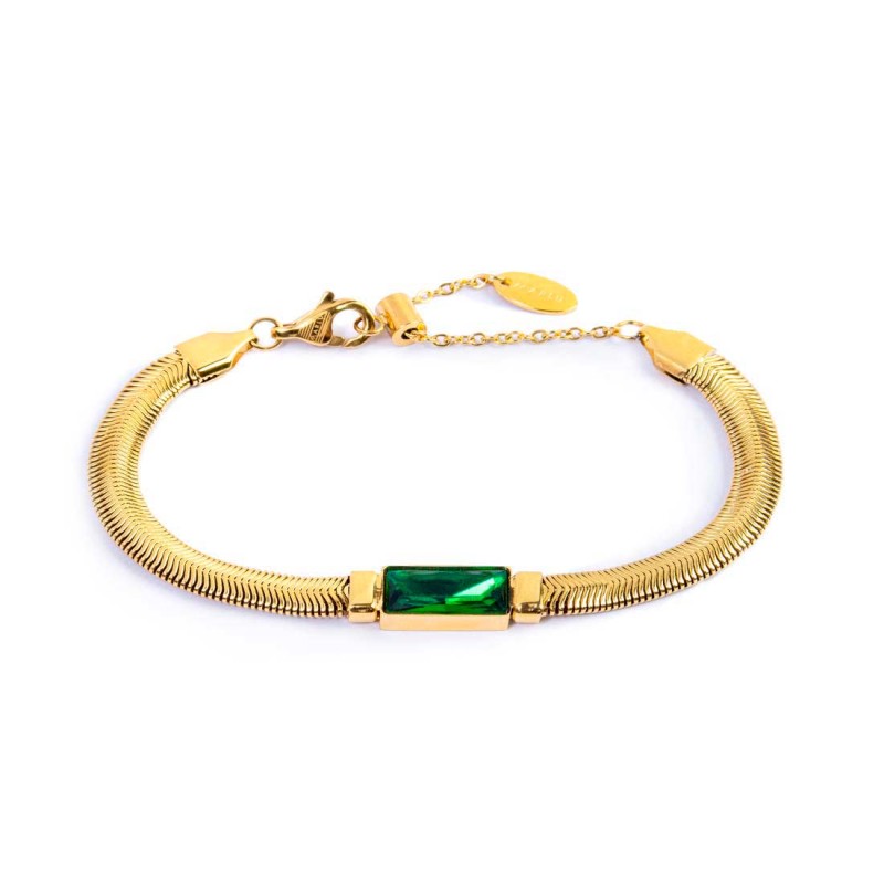 Bracciale catena snake con cristallo baguette centrale - Gioielleria Fondente