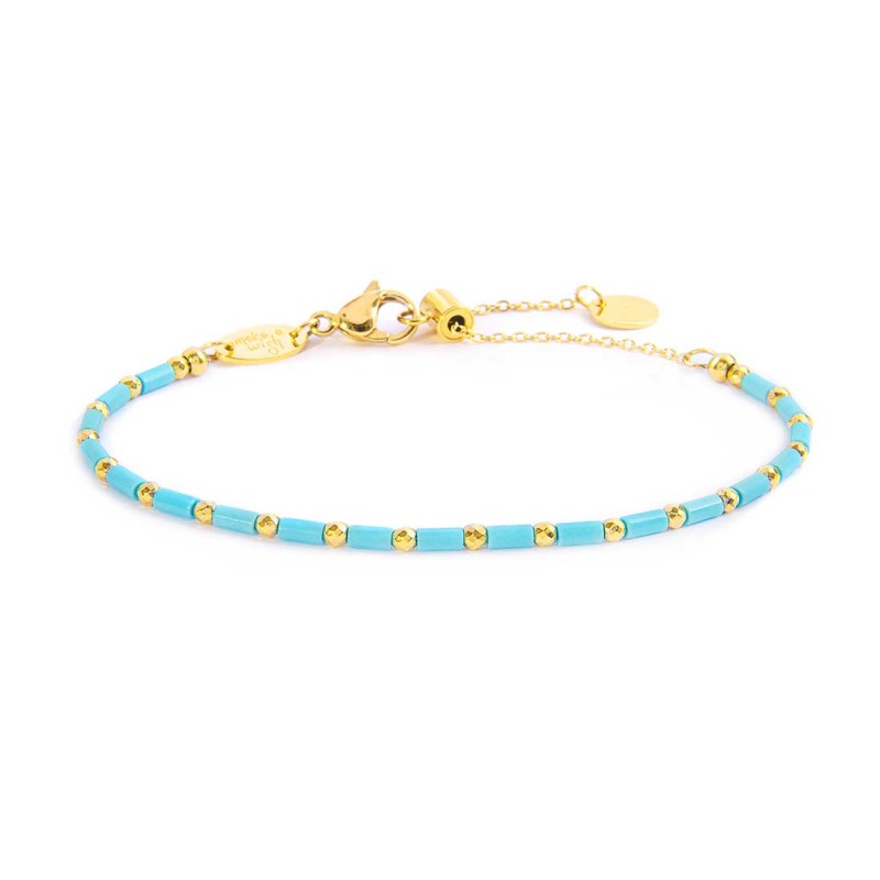 Bracciale con perline a tubo turchesi ed ematite