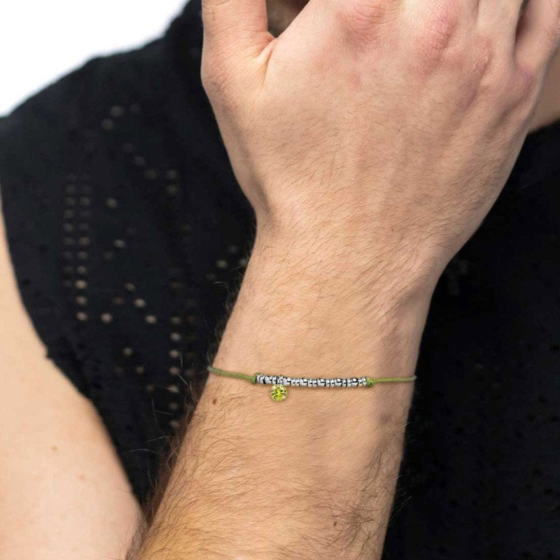Bracciale cordino con elementi acciaio e zircone pendente
