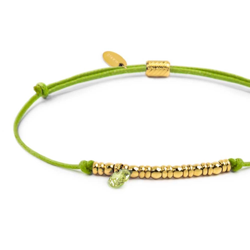 Bracciale cordino con elementi acciaio e zircone pendente