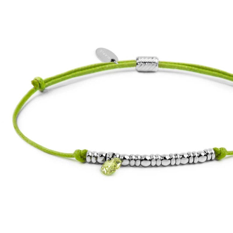 Bracciale cordino con elementi acciaio e zircone pendente