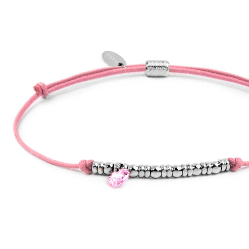 Bracciale cordino con elementi acciaio e zircone pendente