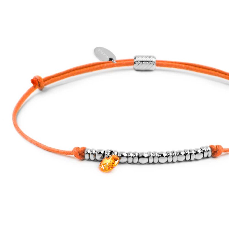 Bracciale cordino con elementi acciaio e zircone pendente