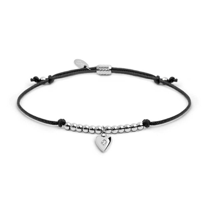 Bracciale cordino con pendente cuore con zircone