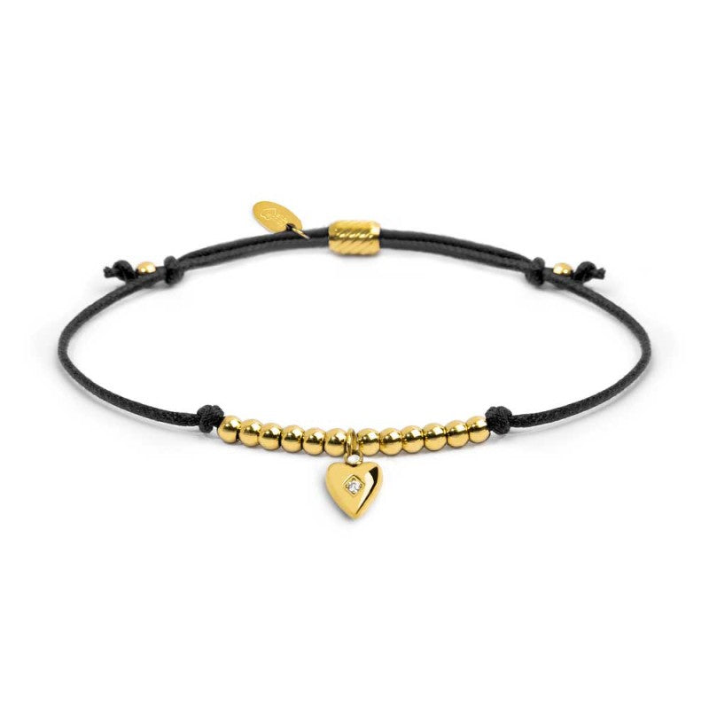 Bracciale cordino con pendente cuore con zircone
