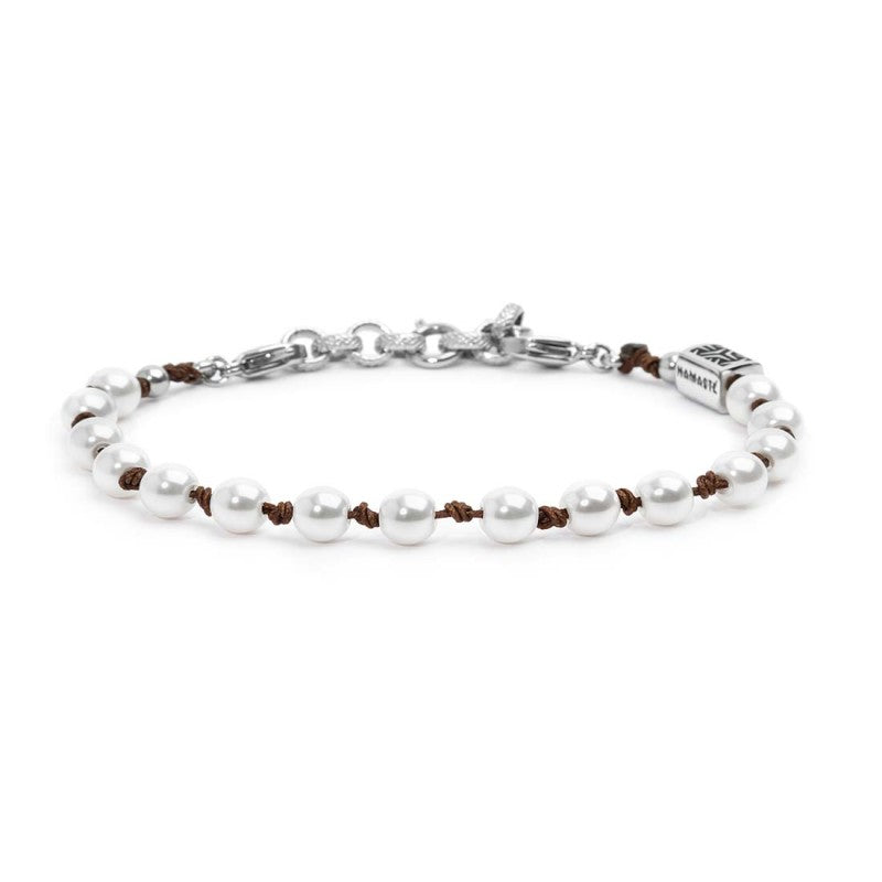 Bracciale cordino marrone con perle 6mm - Gioielleria Fondente