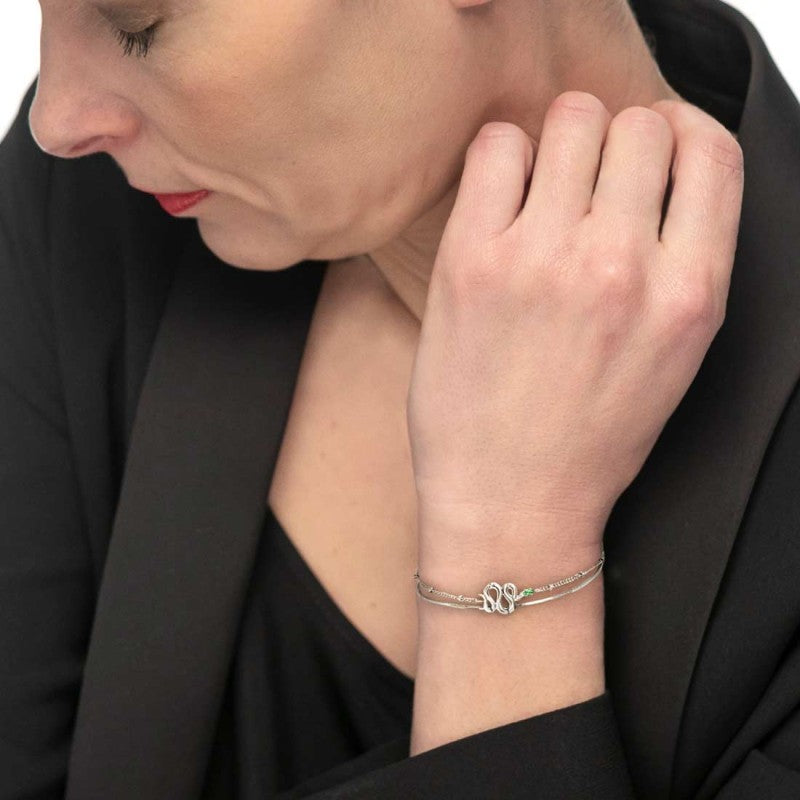 Bracciale doppia catena con serpente e zircone - Gioielleria Fondente