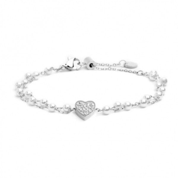 15br068-w BRACCIALE CON DOPPIA CATENA E CUORE