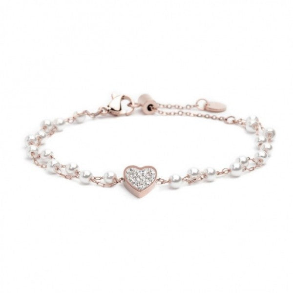 Gioielleria Fondente Bracciale con doppia catena e perle