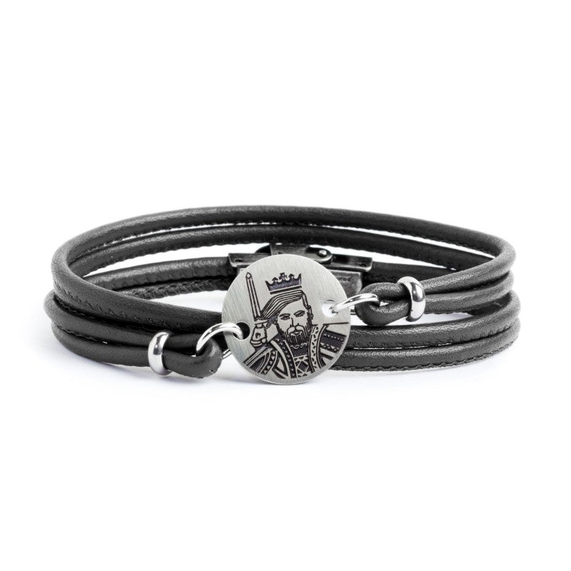 18br131n Bracciale in pelle targa king