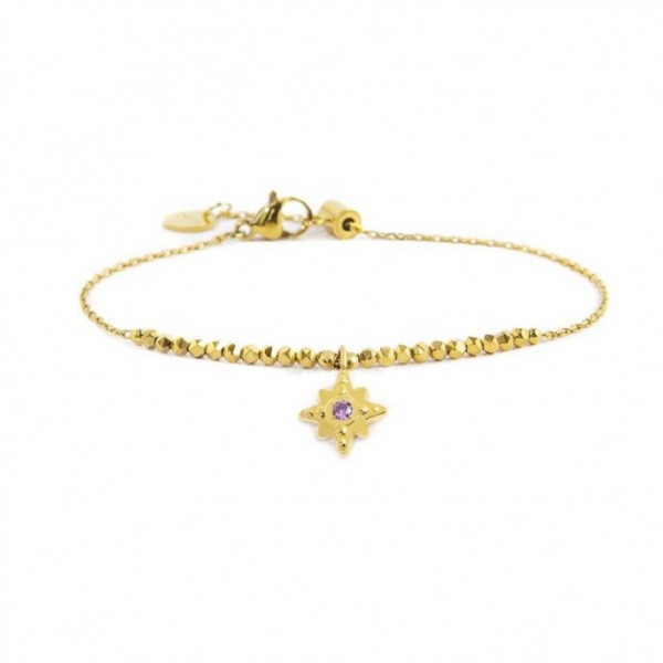18BR181G BRACCIALE ROSA DEI VENTI PENDENTE CON CRISTALLO VIOLA ED EMATITE SFACCETTATA