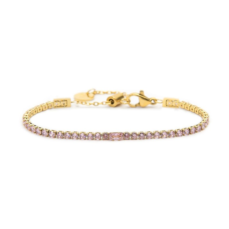 Bracciale oro tennis rosa 2,5mm con zircone centrale - Gioielleria Fondente
