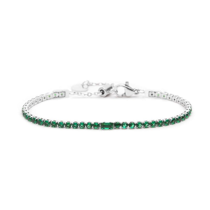 Bracciale tennis verde 2,5mm con zircone centrale - Gioielleria Fondente