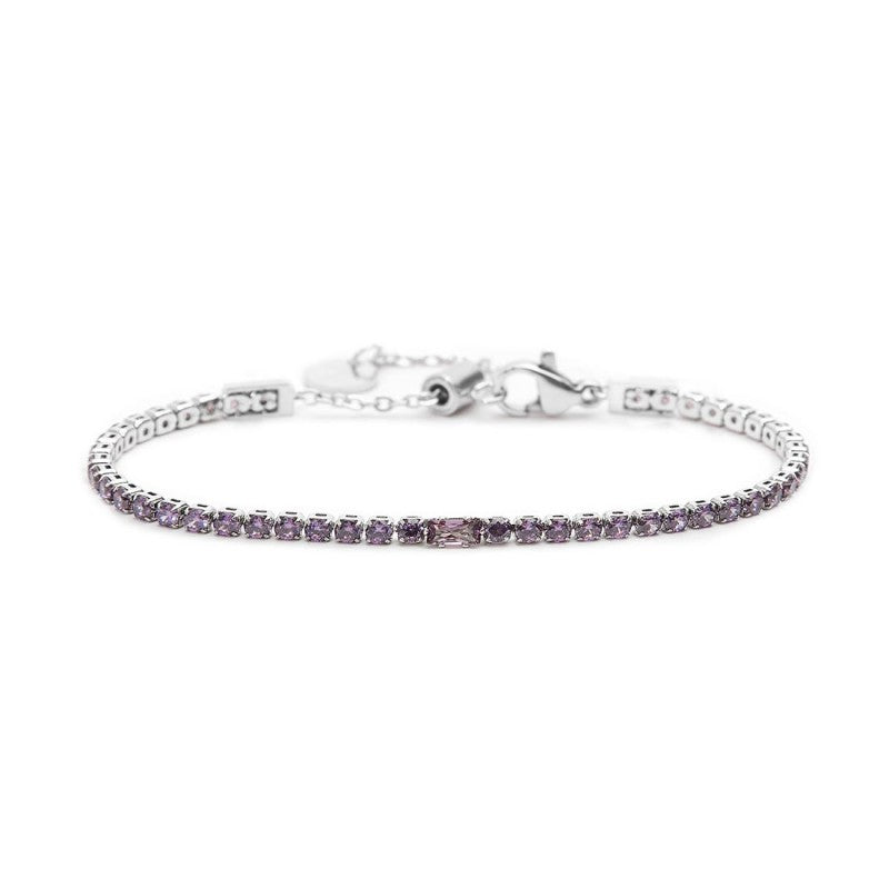 Bracciale tennis viola 2,5mm con zircone centrale - Gioielleria Fondente