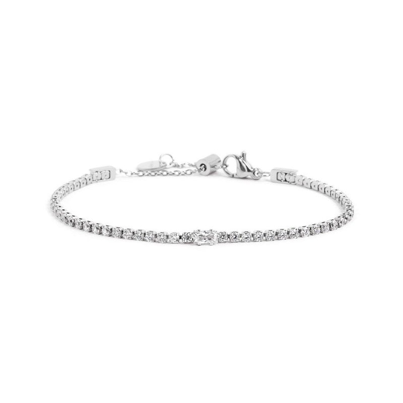2br0105-w Bracciale tennis zirconi bianchi e zircone baguette centrale