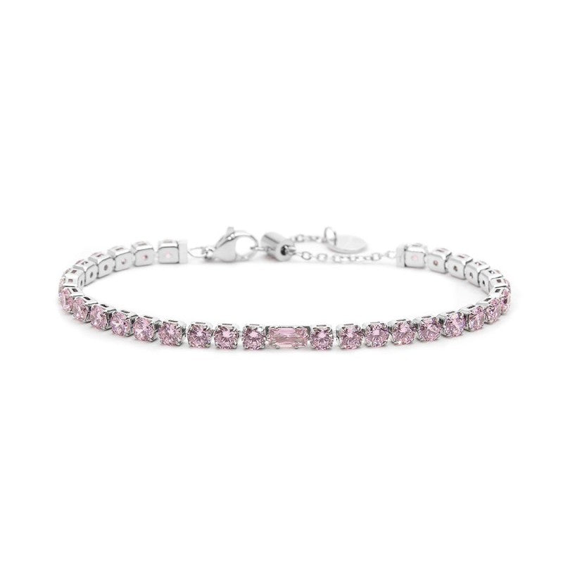 Bracciale tennis rosa 4mm con zircone centrale - Gioielleria Fondente